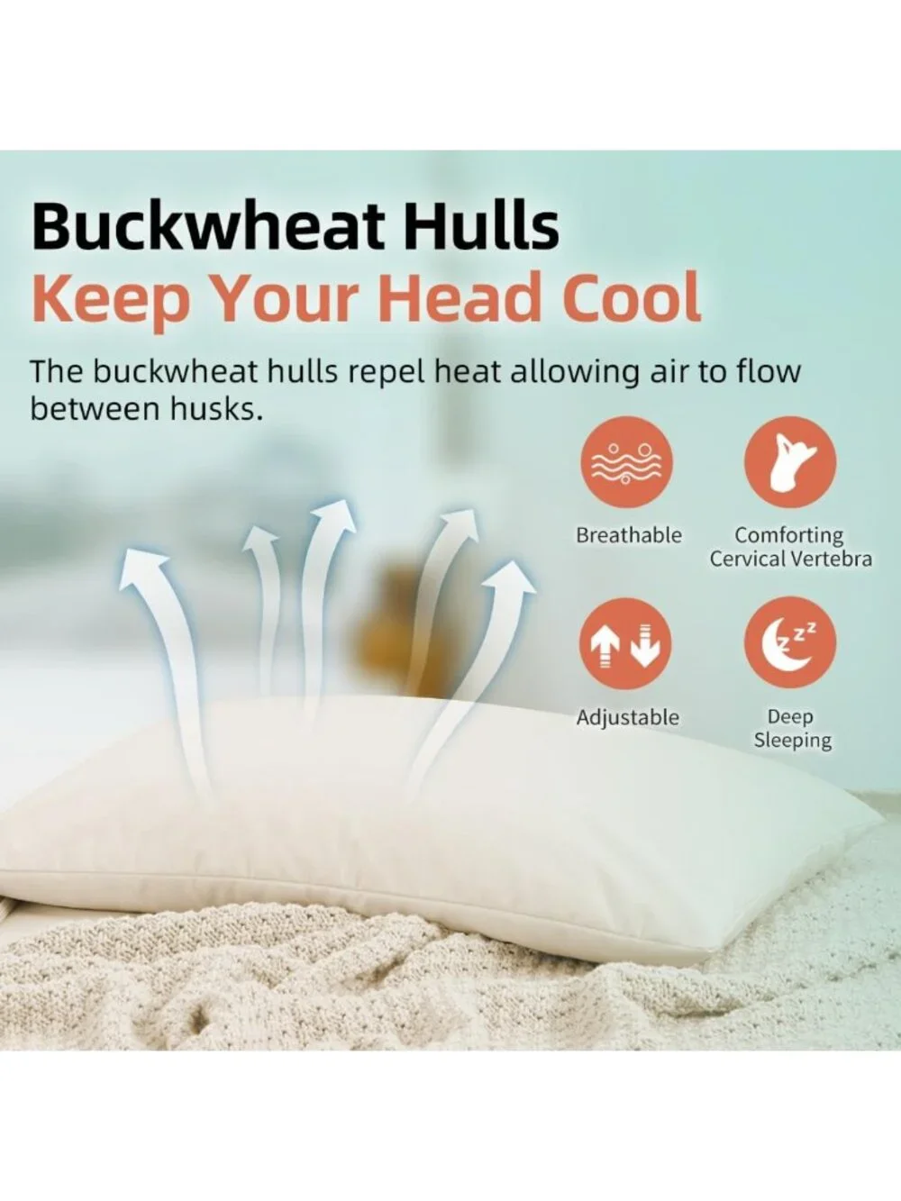 Organic Buckwheat Pillow 20x26 | Adjustable Height | Neck Support & Comfort